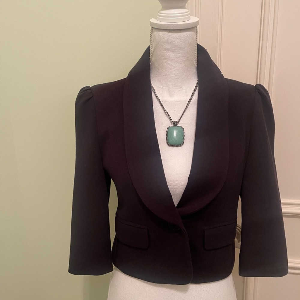 Torn Navy Cropped 3/4 Sleeve Jacket